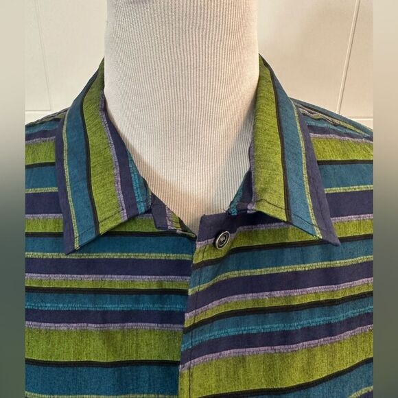 Striped Green and Blue Button-Up jacket - Picture 2 of 5